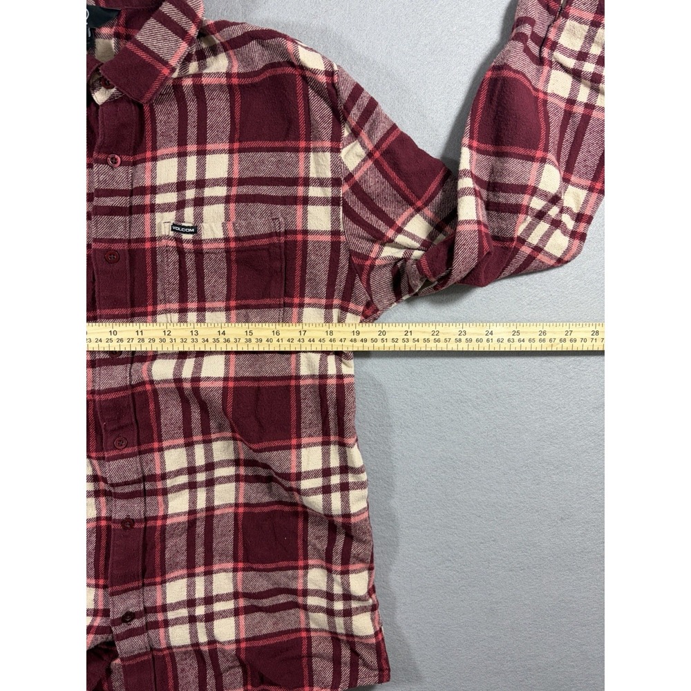 Volcom Red Plaid Flannel Shirt Men's Medium Outdoors Skate Surf - Picture 2 of 7